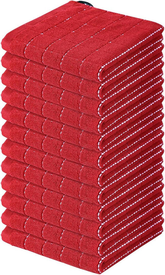 Homaxy 100% Cotton Terry Kitchen Dish Cloths, Ultra Soft and Absorbent Dish Towels for Kitchen, Suitable for Drying and Washing Dishes, 12 Pack, 12 x 12 Inches, Red