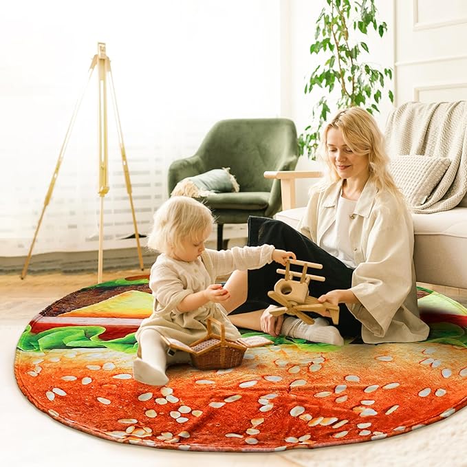 Vessia Hamburger Throw Blanket, Realistic Funny Fast Food Blanket for Adults and Kids, 300GSM Giant Soft Cheese Burger Throw for Couch, Sofa, Bed, Fun Cozy Round Gifts for Boys, Girls