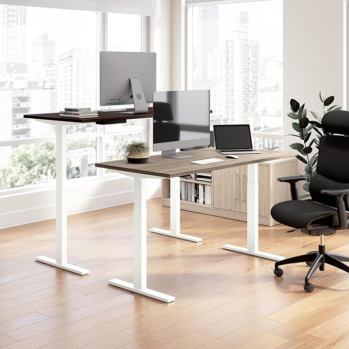 Bush Business Furniture 60-inch Height Adjustable L Shaped Standing Desk, Electric Sit-Stand Corner Computer Table, Ergonomic Office, Move 60 Series, Modern Hickory with Black Base