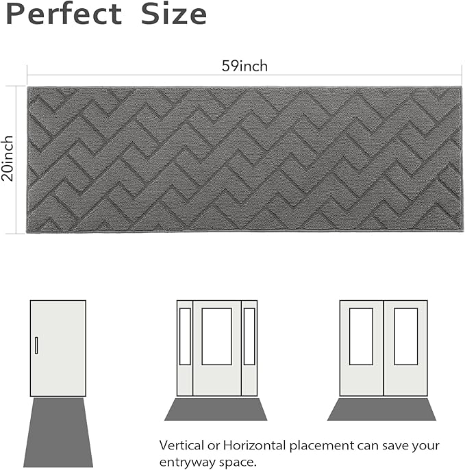 hicorfe Indoor Doormat,Front Back Door Mat Rubber Backing Non Slip Door Mats 20"x59" Absorbent Resist Dirt Entrance Doormat Inside Floor Mats Entryway Washable Low-Profile for Patio,Garden（Grey）