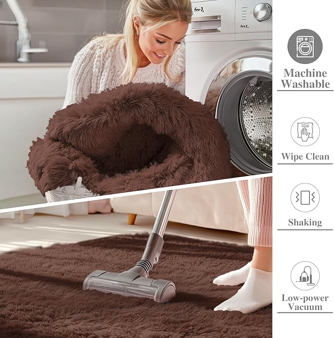 OLANLY Area Rugs for Living Room Bedroom, Machine Washable 4x5.9 ft Soft Fluffy Shaggy Bedside Rug, Indoor Floor Carpet for Kids Girls and Boys, Dorms, Nursery Rooms, Home Decor Aesthetic, Coffee
