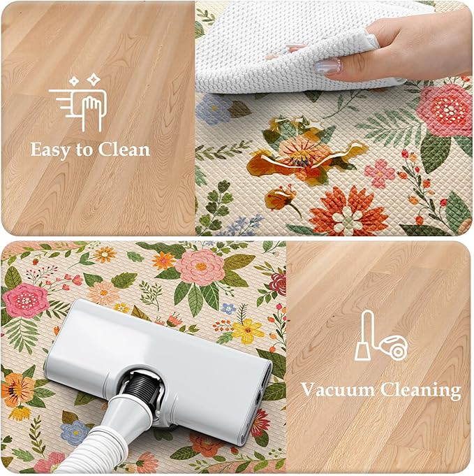 KIMODE Anti Fatigue Kitchen Mats, Padded Kitchen Floor Mats 17"x47"+17"x29", Farmhouse Kitchen Rugs Sets of 2, Pink Rugs for Kitchen Floor, Cushioned Standing Mat for Laundry Office Sink Desk