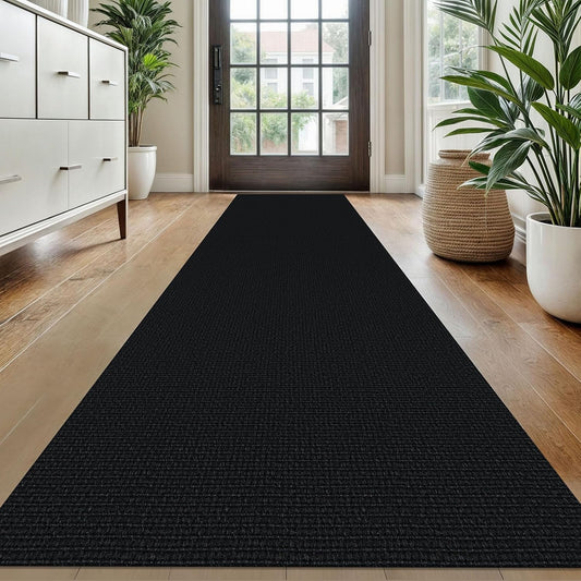 KOZYFLY Washable Runner Rug 2x10 ft Hallway Kitchen Runner Rugs with Rubber Backing Bobo Non Slip Entryway Runner Indoor, Long Carpet Runners for Hall Kitchen Entryway, Black