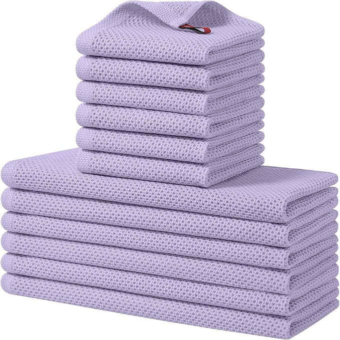 Homaxy 100% Cotton Kitchen Towels and Dishcloths Set, 12 x 12 Inches and 13 x 28 Inches, Set of 12 Bulk Kitchen Towels Set, Ultra Soft Absorbent Dish Cloths for Washing Dishes, Lavender