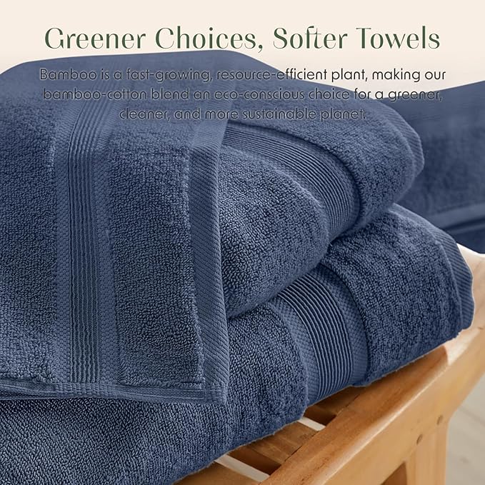 Springtree Home Luxury Viscose from Bamboo Bath Towel Set of 4 | 35% Viscose from Bamboo - 65% Cotton | Absorbent Quick-Dry Towels for Bathroom | Oeko-TEX Standard 100 Cotton | French Blue