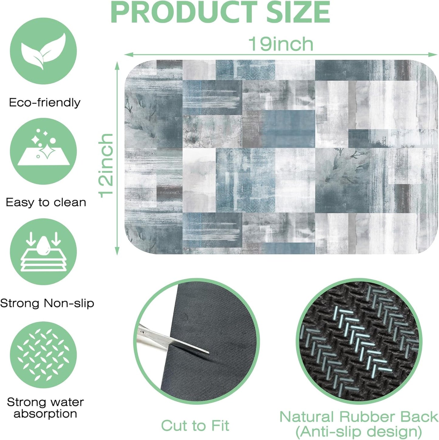 Dish Drying Mat Blue Grey Abstract Art Dish Drying Pad,12"X19" Bsorbent Coffee Mat for Sink Dishes or Under Rack Kitchen Counter Accessories Absorbent Hide Stain Rubber Backed Drying Mat