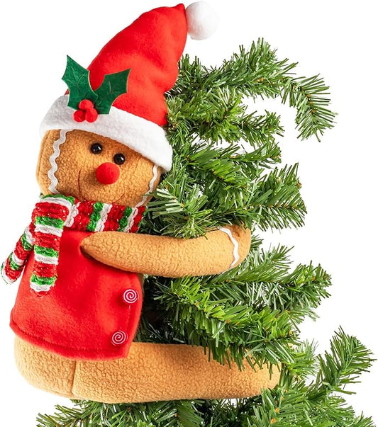 Gingerbread Christmas Tree Topper Decorations,Gingerbread Ornament Doll Tree Hugger Decor for Curtain Wine Bottle Christmas Tree Holiday Home Decor, 11" x 15"