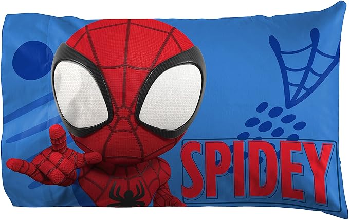 Jay Franco Kids Sheet Set with Fitted, Flat Sheets & Pillow Cover - Ultra-Soft Bedding with Pillowcase for Room Decor, White - Spidey & Friends, 3 Piece Toddler