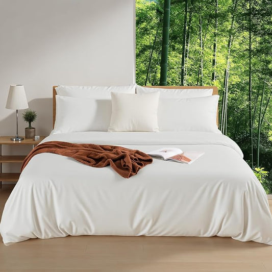NEXHOME PRO Duvet Cover Queen, Duvet Cover Set, Ultra Soft, Duvet Cover Viscose from Bamboo Cooling, 1 Duvet Cover and 2 Pillowcases, 68"x90", White, Comforter Not Included