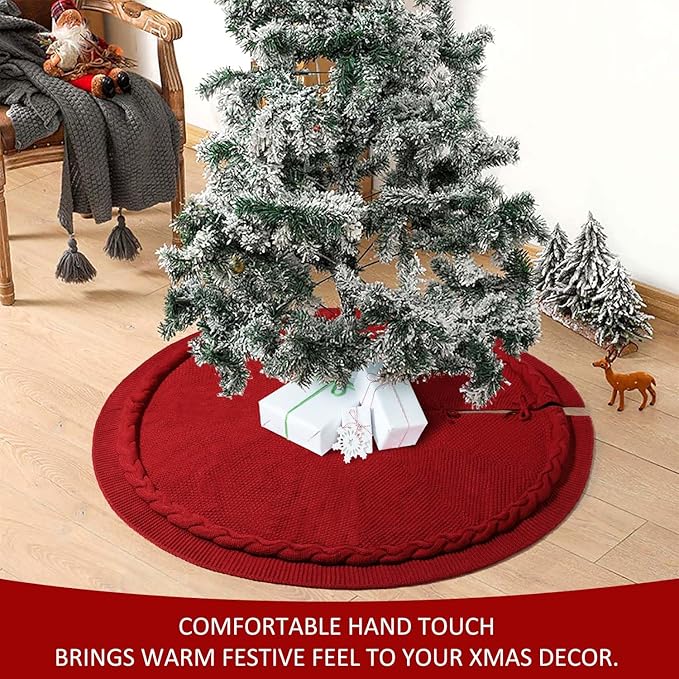 Hommtina Christmas Tree Skirt 48 Inches White Tree Skirt,Christmas Tree Decorations Faux Fur Tree Skirt for Xmas Holiday Home Party Decorations Ornaments(Red)