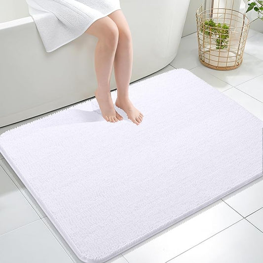 OLANLY Bathroom Rugs 40x32, Extra Soft Absorbent Chenille Bath Rugs, Rubber Backing Quick Dry, Machine Washable Bath Mats for Bathroom Floor, Tub and Shower, Home Decor Accessories, White