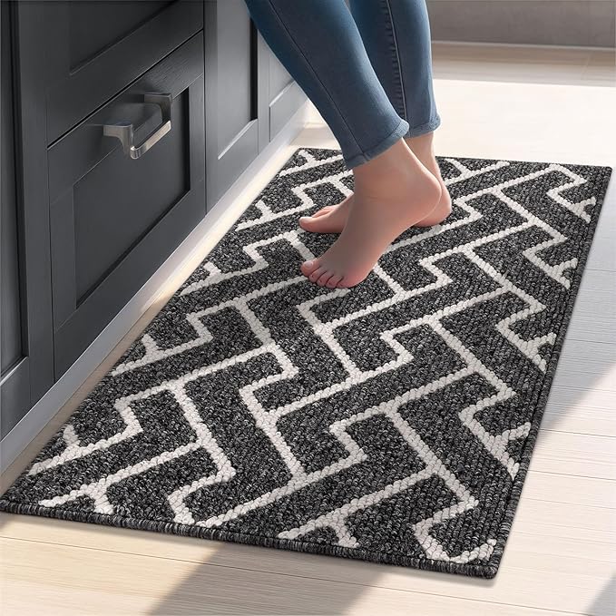 hicorfe Kitchen Rugs and Mats Sets,Super Absorbent Polypropylene Non-Slip Rug,Soft Comfort Floor Mat,Washable for Kitchen,Hallway,Office,Sink,Laundry(24" x 35",Black)