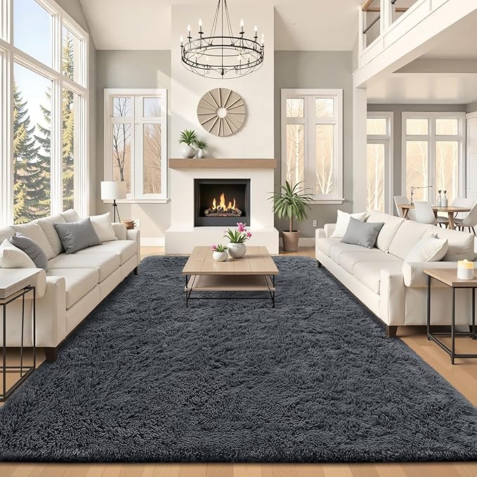 OLANLY 8x10 Machine Washable Large Area Rugs for Living Room, Bedroom, Soft Fluffy Shaggy Bedside Rug, Indoor Floor Carpet for Kids Girls and Boys, Dorms, Nursery, Home Decor Aesthetic, Grey