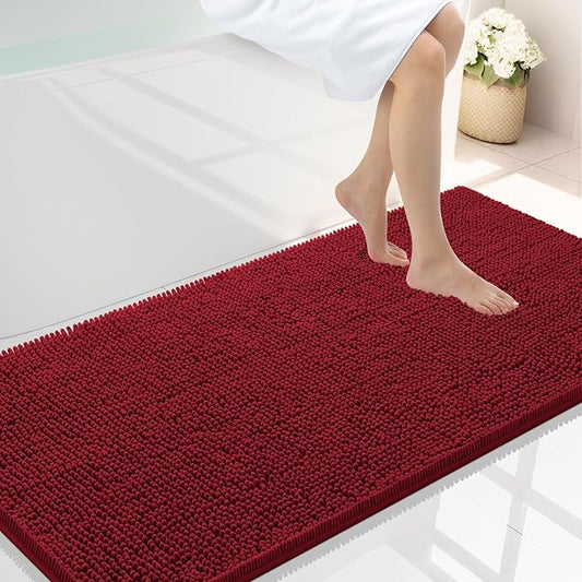 Smiry Luxury Chenille Bathroom Rugs 40x24, Extra Soft and Absorbent Shaggy Bath Mat, Machine Washable, Non-Slip Plush Carpet Runner for Tub, Shower, and Floor, Home Decor Accessories, Burgundy
