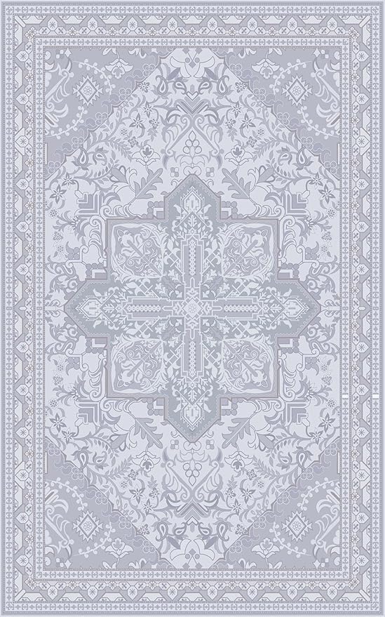Washable Area Rug 5x8 | Non Slip Area Rug for Living Room, Bedrooms, Dining Room | Ultra-Soft Flannel Carpet Area with Rubber Backing (Glacier Grey, 5x8)