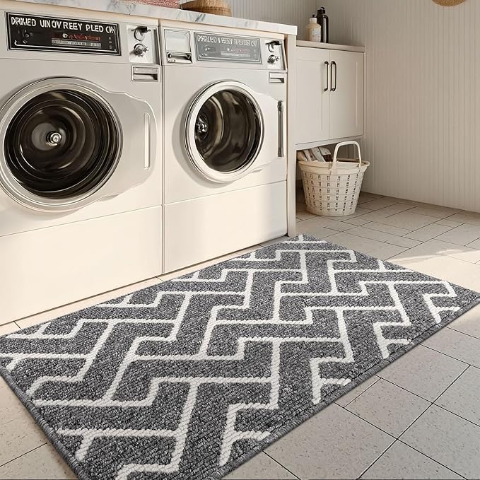 hicorfe Kitchen Rugs and Mats Sets,Super Absorbent Polypropylene Non-Slip Rug,Soft Comfort Floor Mat,Washable for Kitchen,Hallway,Office,Sink,Laundry(24" x 35",Grey)