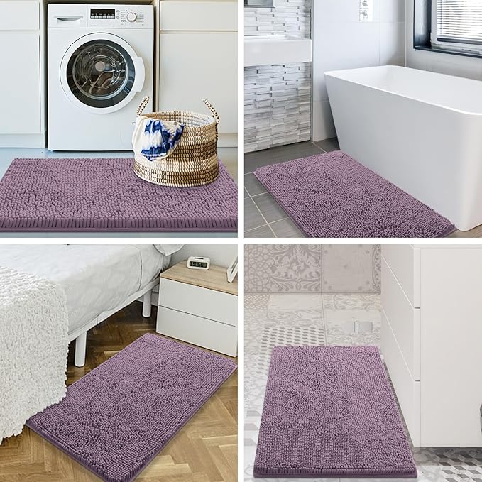 Smiry Luxury Chenille Bathroom Rugs 30x20, Extra Soft and Absorbent Shaggy Bath Mat, Machine Washable, Non-Slip Plush Carpet Runner for Tub, Shower, and Floor, Home Decor Accessories, Deep Plum