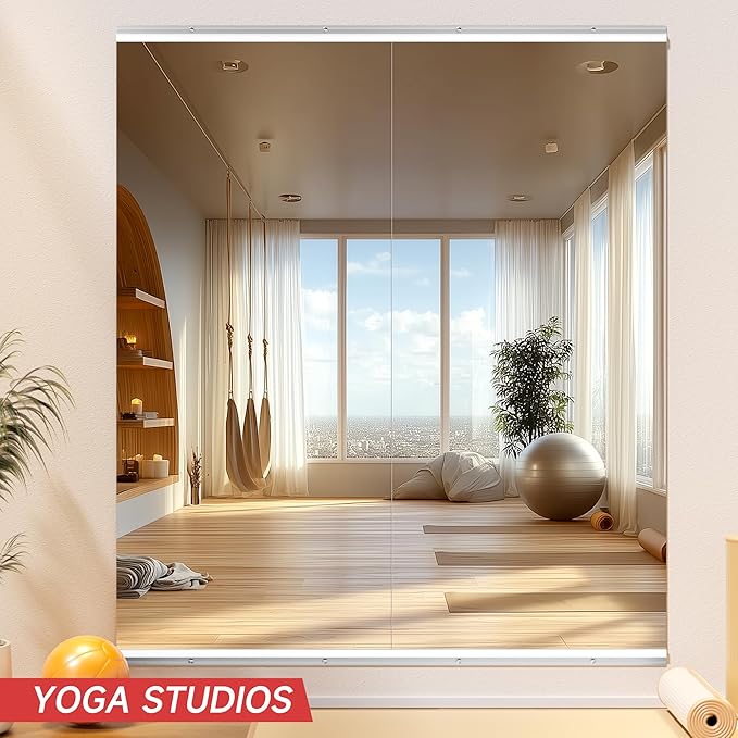 Home Gym Mirror, 71'' x 32'' x 2PCS, Large Full Body Mirror for Yoga, Frameless Tempered Glass, Wall Mounted for Home Gym, Garage, Bedroom, Bathroom