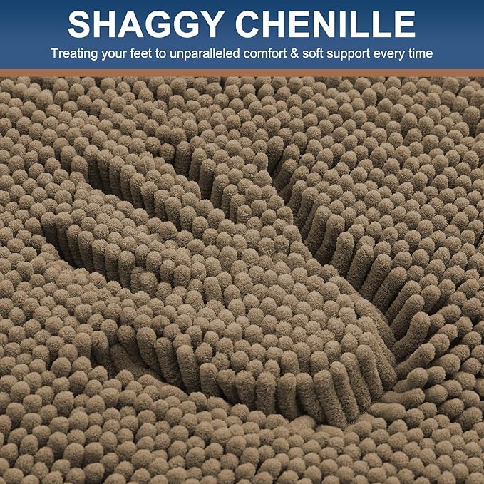 Smiry Luxury Chenille Bathroom Rugs 36x24, Extra Soft and Absorbent Shaggy Bath Mat, Machine Washable, Non-Slip Plush Carpet Runner for Tub, Shower, and Floor, Home Decor Accessories, Camel