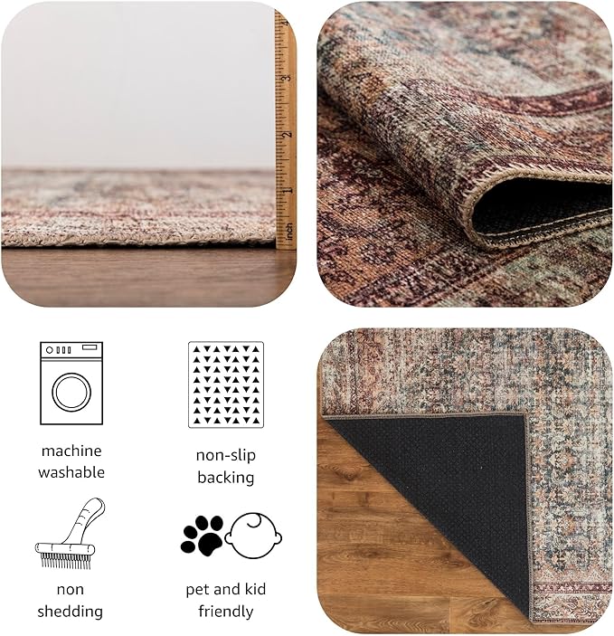 Keen Home Design 2x10 Rug - Machine Washable Runner Rug with Non-Slip Backing, Ideal for Hallway, Entryway, Kitchen, Laundry Room - Vintage, Easy Clean, Durable, Low Pile - (2'6" x 10')