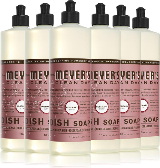 MRS. MEYER'S CLEAN DAY Liquid Dish Soap, Rosemary Scent, 16 ounce (Pack of 6)