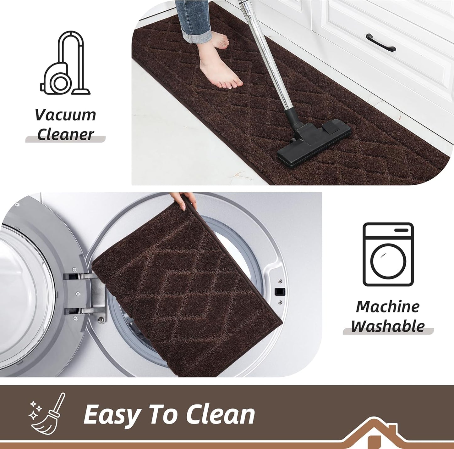 BEQHAUSE Kitchen Runner Rug 20”x59” Washable Non Slip Kitchen Mats for Floor Absorbent Soft Kitchen Rugs for Floor,Sink,Hallway,Laundry,Brown