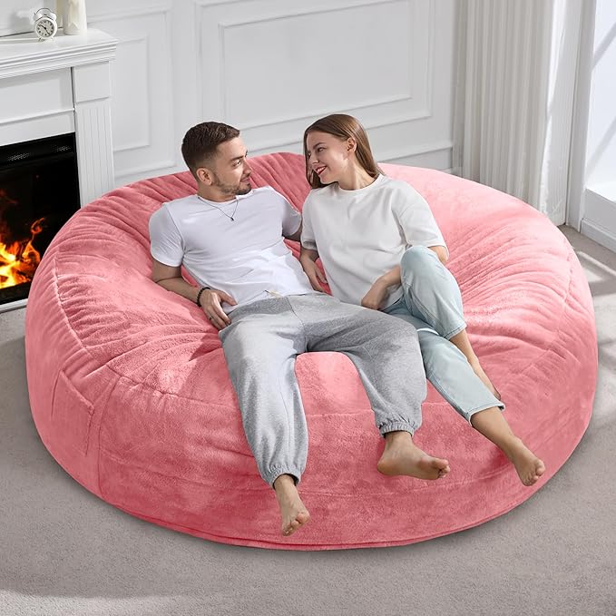 Hobestluk 6ft Bean Bag Chairs for Adults Large Beanbag Chair with Plush Faux Fur Cover Big Bean Bag Chair for Living Room Bedroom Dorm Office - Pink (70" x 70" x 15")