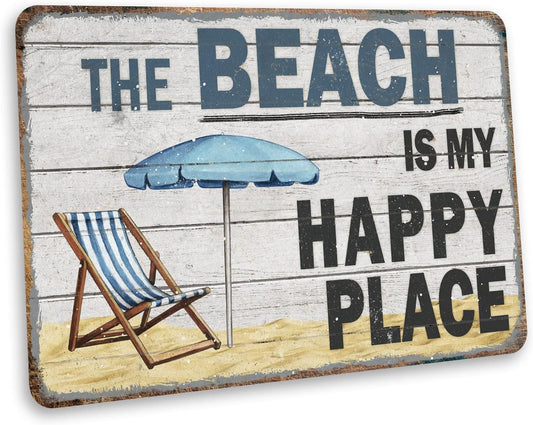 The Beach is My Happy Place Sign Beach Decor Ocean Decorations Nautical Signs Seashell Home Wall Gifts 8x12 208122001042