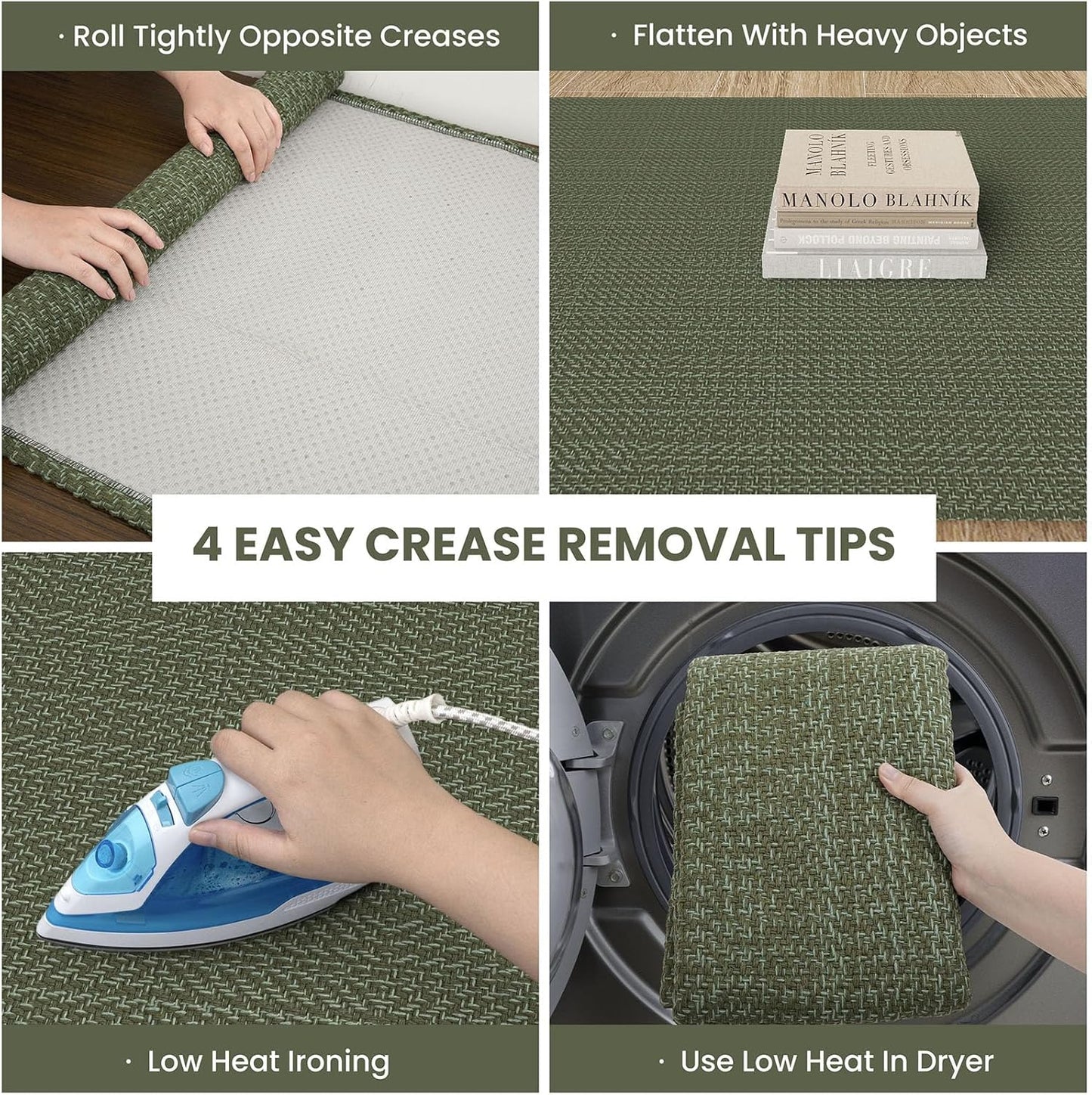 IOHOUZE Washable Runner Rug 2x5 Non Slip Runners for Hallways Entryway Runner Indoor, Kitchen Throw Rug Woven Cotton Floor Carpet for Hall Entrance Bedroom, Olive Green/Dusty Green