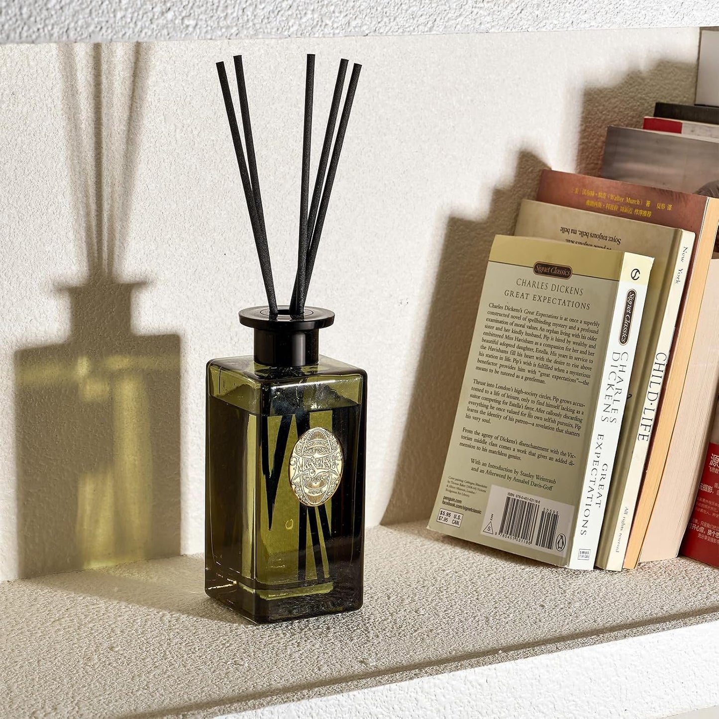 M&SENSE 10.14 oz Large Reed Diffuser Set | Lime Basil Scent Oil Diffuser with Sticks |Hotel Collection Non-Toxic Essential Oil |for Bedroom Bathroom Living Room