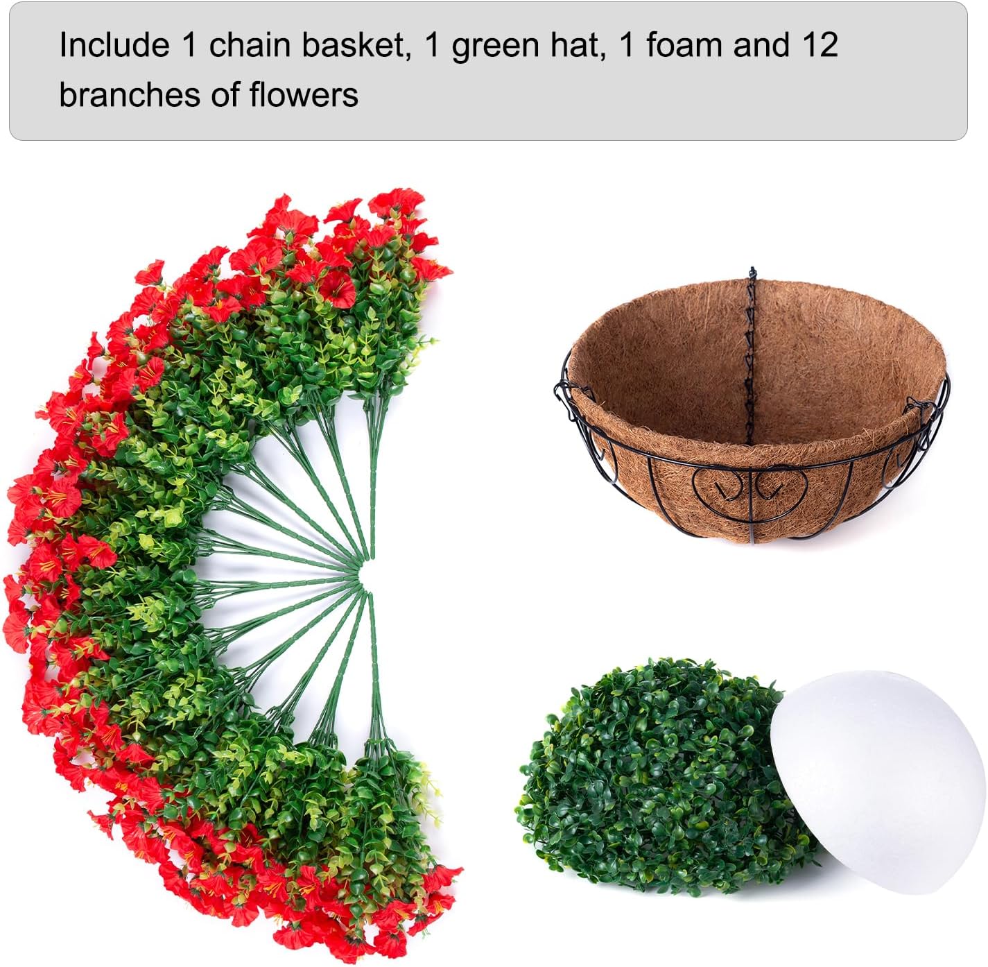 Ivydale Artificial Faux Hanging Flowers Plants Baskets for Outdoors Outside Spring Decoration, Fake Silk Red Morning Glory UV Resistant Look Real for Front Door Porch Patio Balcony Yard Garden Home