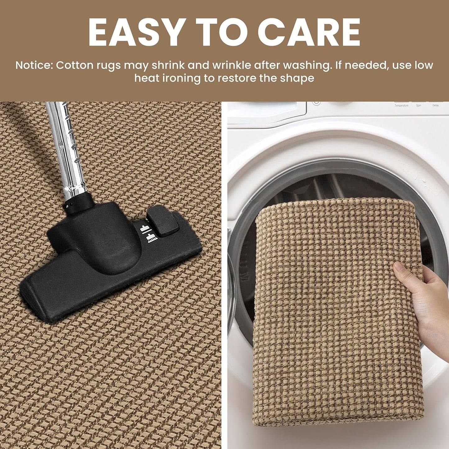 IOHOUZE Washable Area Rug 5x7 Non Slip Rubber Backed Woven Rugs for Living Room, Dining Room Rugs Bedroom Rug, Floor Carpet for Living Room Nursery, Orange/Tan/Brown