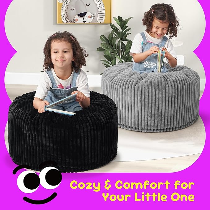 Hobestluk Bean Bag Chairs 2.5FT Bean Bag Chair with Memory Foam Filled & Stripe Plush Cover Small Bean Bag Chairs for Playroom, Living Room, Bedroom (Black)