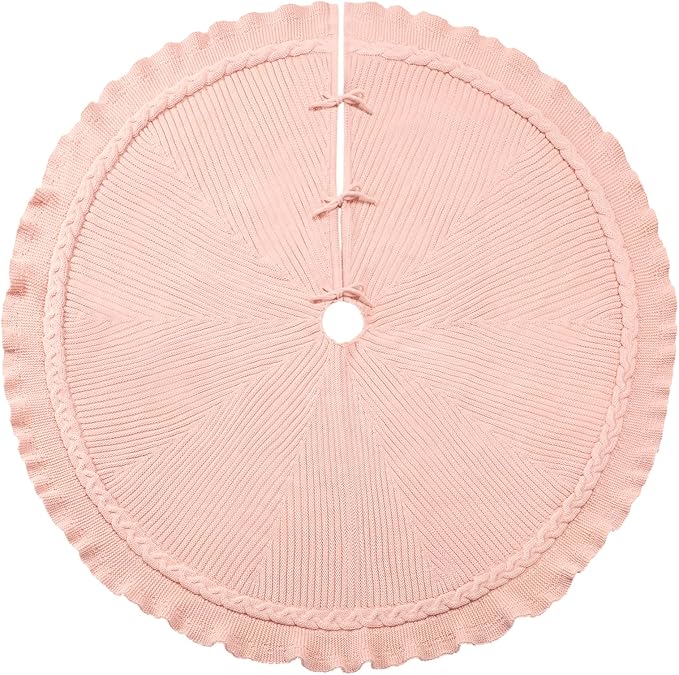 Hommtina Christmas Tree Skirt 48 Inches Pink Tree Skirt,Christmas Tree Decorations Faux Fur Tree Skirt for Xmas Holiday Home Party Decorations Ornaments (Wave Pink)