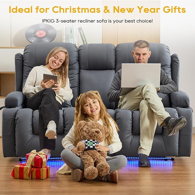 IPKIG 67" Power Reclining Loveseat Sofa, Electric Home Theater Seating with Console/4 Colors Ambient Lighting/Bluetooth Speakers/USB Ports/Built-in Outlets (Light Blue, Loveseat Recliner)