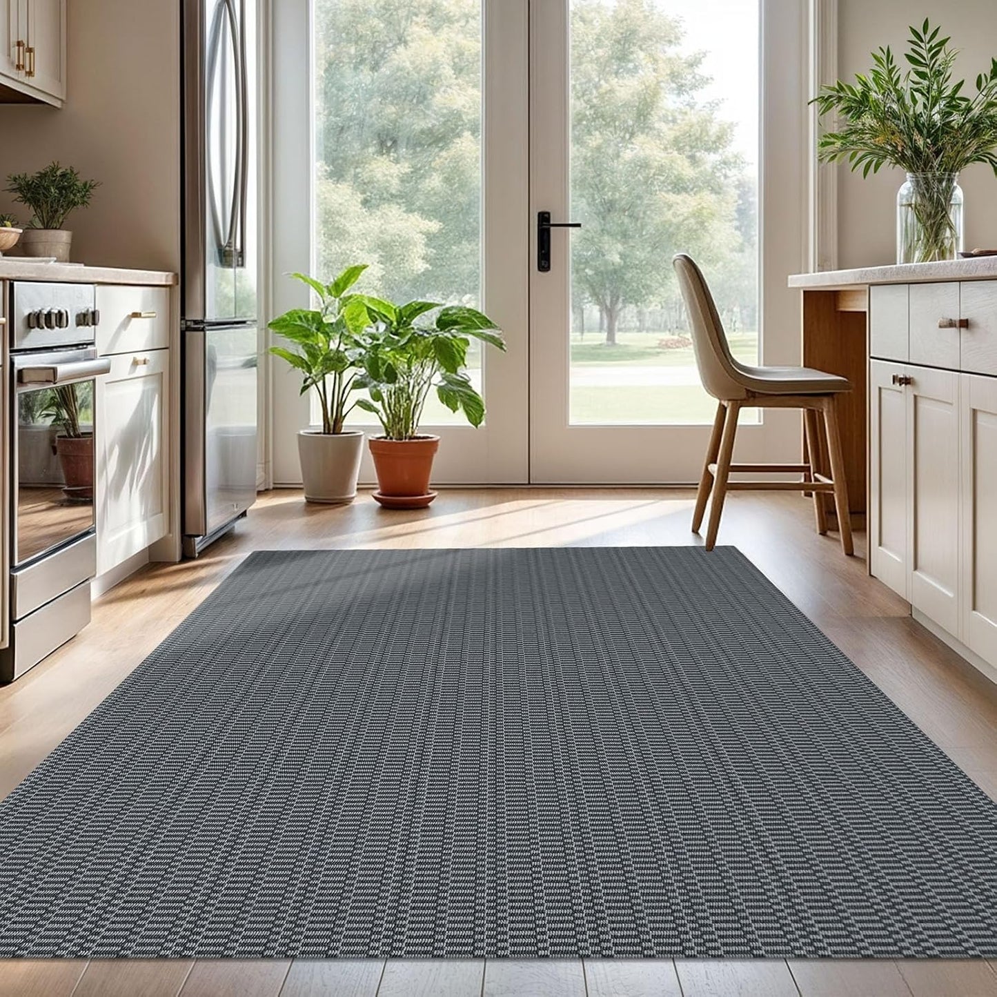 KOZYFLY Washable Area Rug for Living Room 5x7 Ft Bedroom Rug with Runner Backing Braided Cotton Dining Room Rug, Floor Carpet for Living Room Dining Room Bedroom, Grey/Charcoal Grey