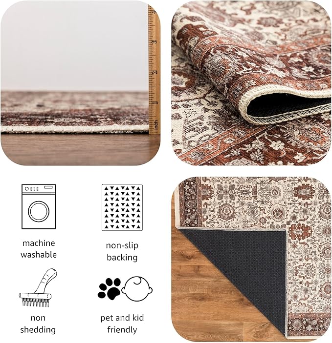 Keen Home Design 2x3 Rug - Machine Washable Entry Rug with Non-Slip Backing, Ideal for Enteryway, Kitchen, Bathroom, Laundry Room - Vintage, Easy Clean, Durable, Low Pile - (2' x 3')