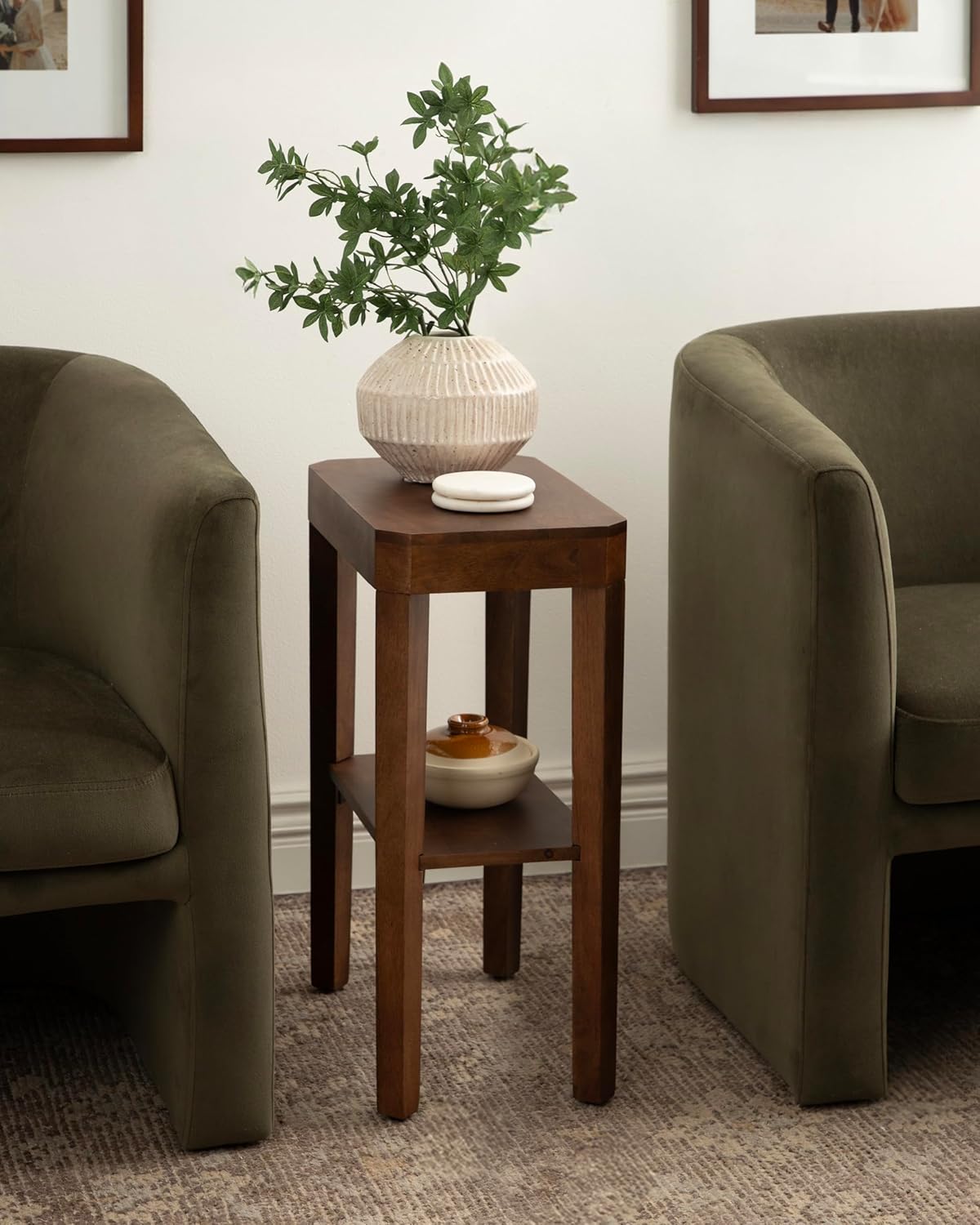 Kate and Laurel Talcott Modern Rectangle Wood Side Table, 16 x 10 x 25, Walnut Brown, Transitional Decorative Two-Tier End Table for Use as a Bedroom Nightstand or Living Room Accent