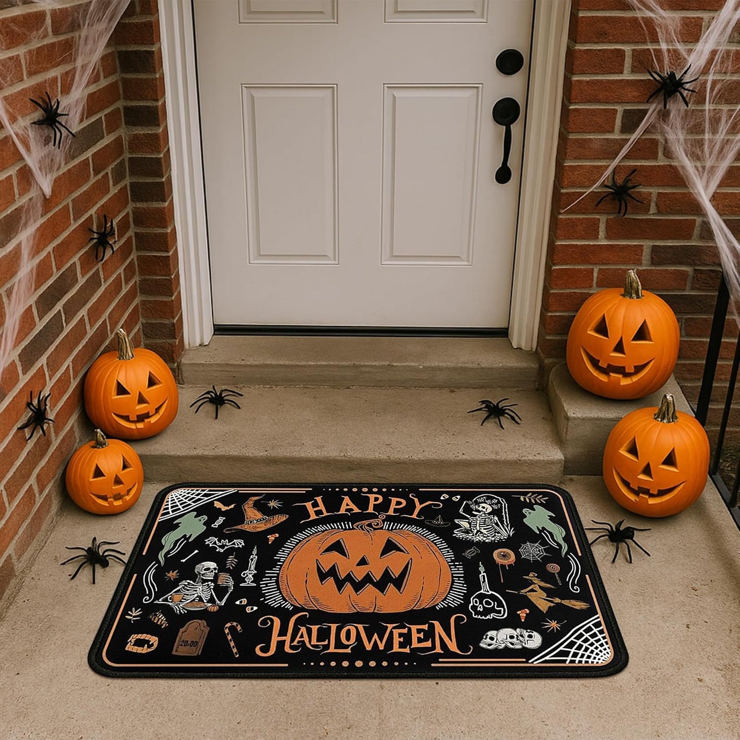 2 Piece Halloween Kitchen Decor Rugs Set,Cute Pumpkin Kitchen Rugs and Mats Non Skid Washable Absorbent Kitchen Accessories Decoration Floor Mats 17"x47"+17"x30"