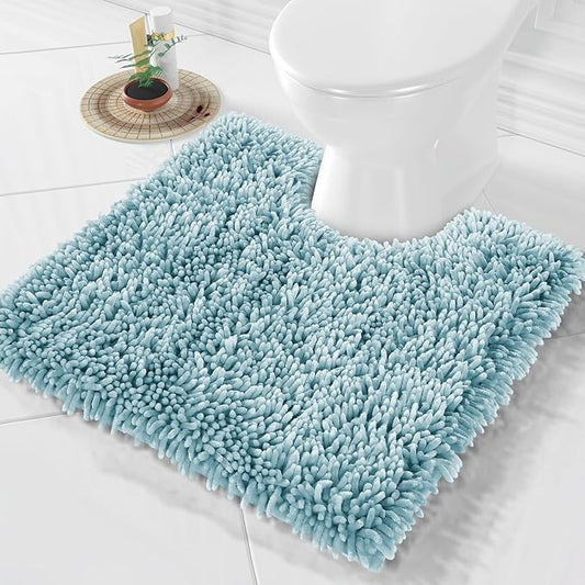 Yimobra Toilet Rugs U Shaped Washable, Extra Thick Soft Absorbent Chenille Contour Bathroom Rugs for Toilet 24x24 Inch, Quick Dry Non Slip Toilet Mat for Bath Floor, Greyish Blue