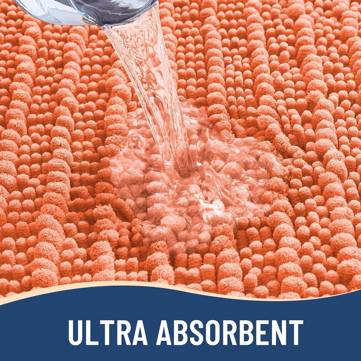 Arotive Luxury Chenille Bathroom Rug Mat, Extra Soft Thick Absorbent Shaggy Bath Rugs, Non-Slip Machine Wash Dry, Plush Bath Mats for Bathroom, Shower and Tub, 34x21, Coral