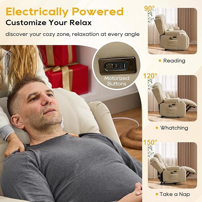 IPKIG 54" Power Reclining Loveseat Sofa, Electric Home Theater Seating with 4 Colors Ambient Lighting/USB Ports/Cup Holders for Living Room, Bedroom, Home, Rvs (Beige, 2 Seater)