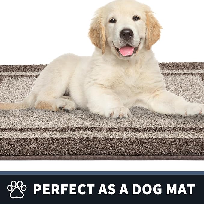 PURRUGS Dirt Trapping Door Mat 32" x 48", Non-Slip/Skid Machine Washable Entryway Rug, Shoes Scraper, Area Rug, Super Absorbent Welcome Mat for Muddy Wet Shoes and Paws, Beige & Grayish Brown