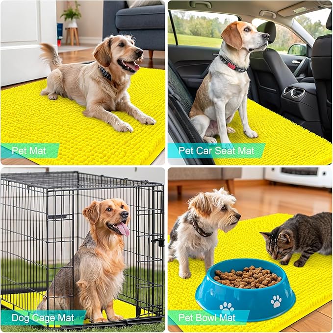 OLANLY Dog Door Mat for Muddy Paws 36x24, Absorbs Moisture and Dirt, Absorbent Non-Slip Washable Doormat, Quick Dry Chenille Mud Mat, Entry Indoor Entryway Carpet for Inside Floor, Lemon Yellow
