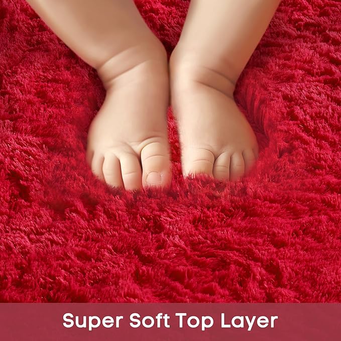 Ophanie Red Rugs for Bedroom Living Room, Fluffy Fuzzy Furry Carpet, Plush Soft Shaggy Bedside Indoor Floor 4x6 Area Rug for Kids Girls Boys Baby Teen Dorm Nursery Home Decor Aesthetic