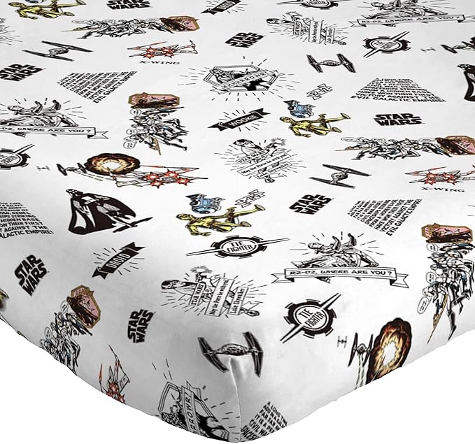 Jay Franco Kids Sheet Set with Fitted, Flat Sheets & Pillow Cover - Ultra-Soft Bedding with Pillowcase for Room Decor, White - Star Wars, 4 Piece Queen