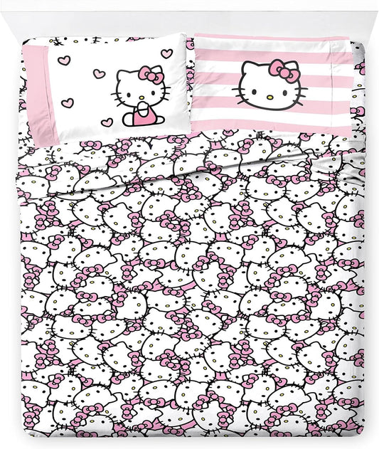 Jay Franco Sheet Set with Fitted, Flat Sheets & Pillow Cover - Ultra-Soft Bedding with Pillowcase for Room Decor, Multi - Hello Kitty, 4 Piece Full