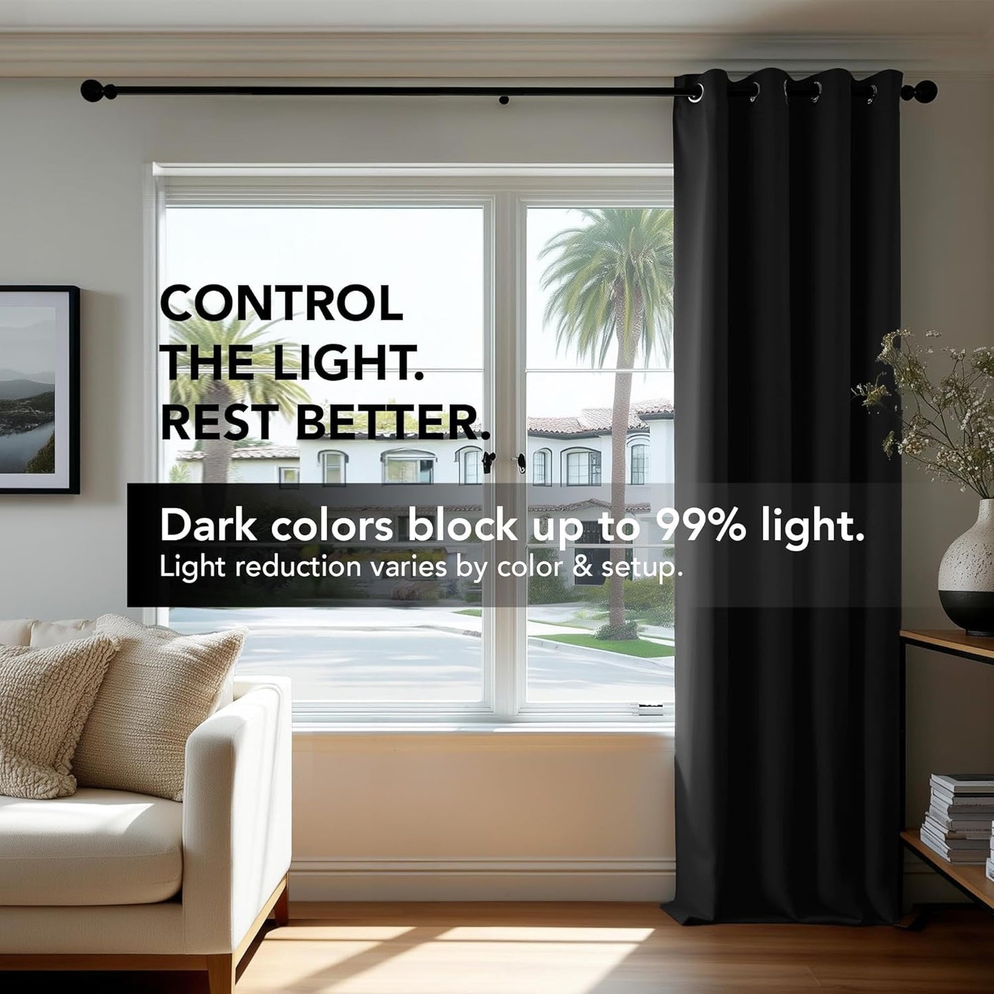 Deconovo Blackout Curtains for Bedroom – Set of 2 52W x 45L Inch Thermal Insulated & Noise Reducing Panels–Home Window Room Darkening Sustainable Grommet Drapes for Living Room and Nursery, Black