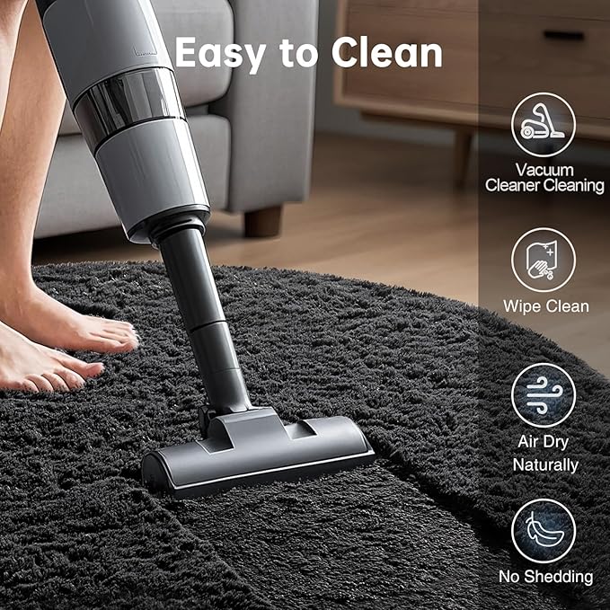 Ophanie Round Rug 5Ft Black Circle Area Rug, Room Decor for Men, Fluffy Fuzzy Bedroom Carpet, Plush Soft Shaggy Living Room Rugs for Kids Home Decor Aesthetic, Nursery