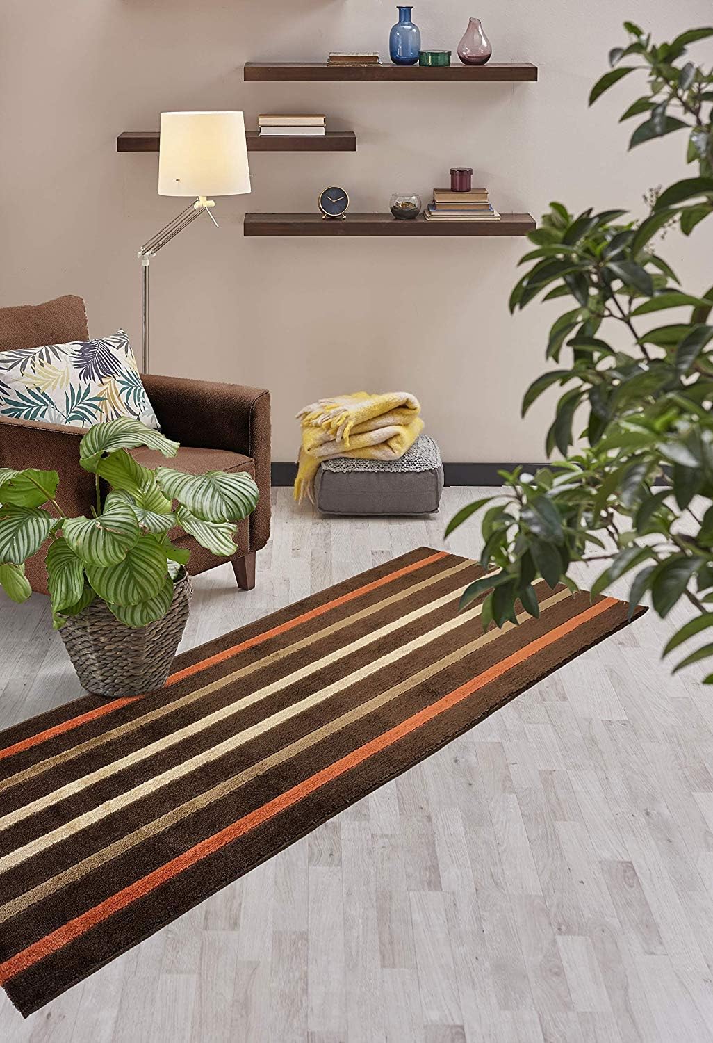 Custom Length Hallway Runner Rug,Slip Resistant,Striped Orange, 26 Inch X 22 feet, Sold and Priced Per Foot